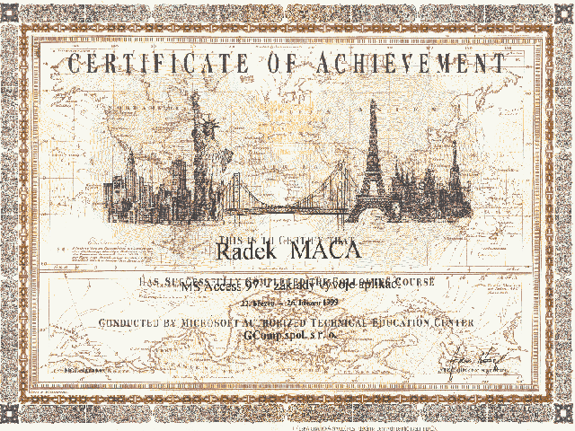Certificate of achievement MS Access97